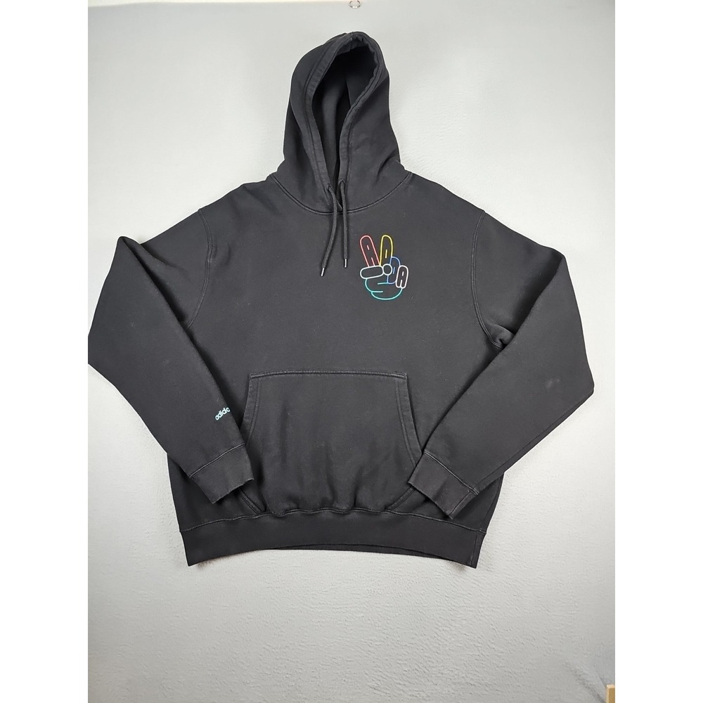 ADIDAS ORIGINALS Hoodie Men's Size XL Black Peace Sign Logo Pullover‎